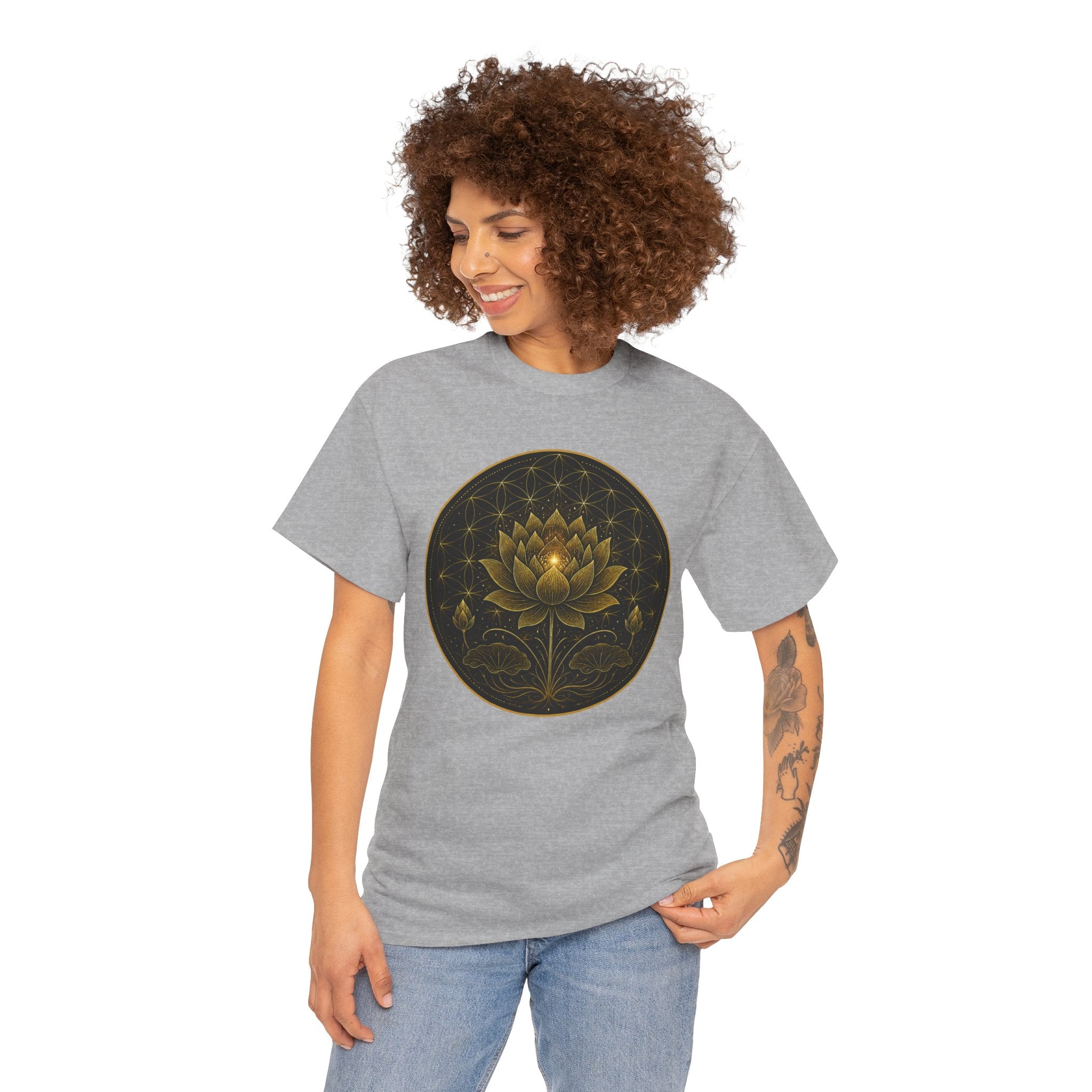 Lotus Awakening Illustration-Shirt – Sacred Geometry Flower of Life Graphic Tee