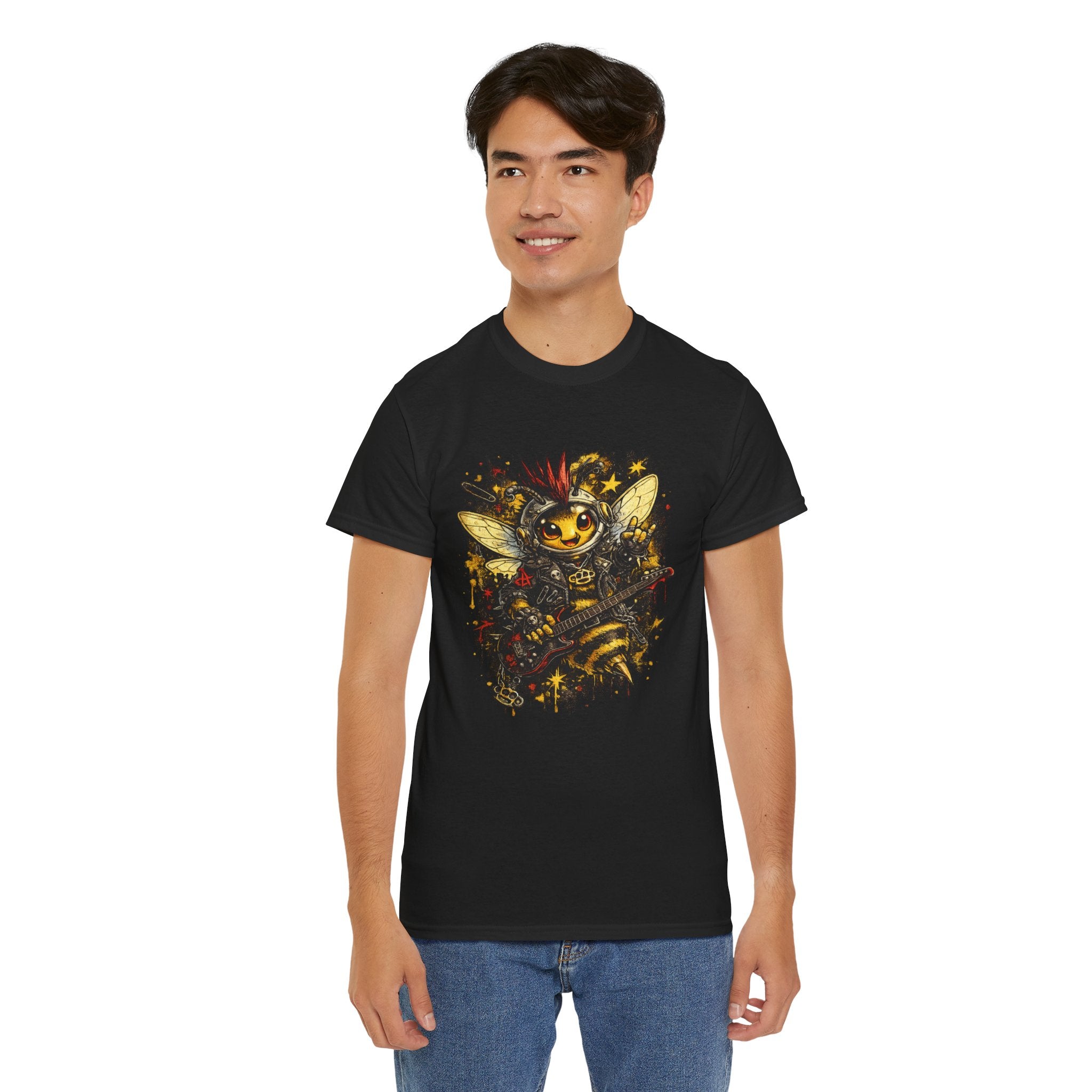 Punk Rock Bee T Shirt – Retro Grunge Bumblebee Guitar Graphic Tee