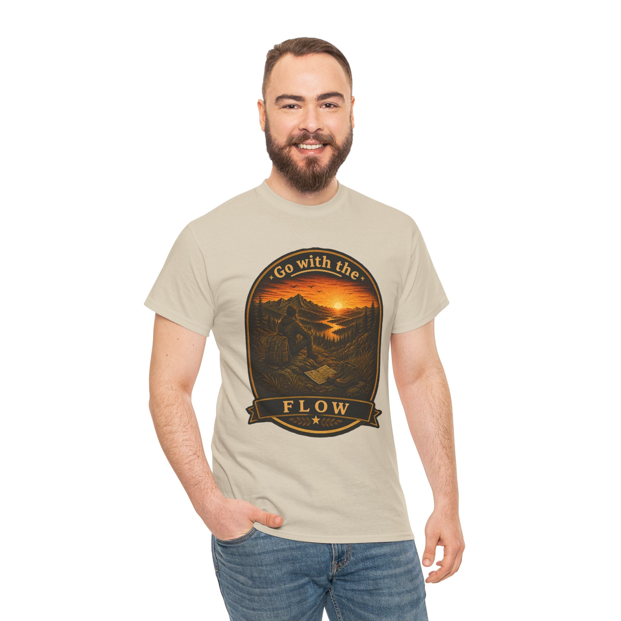 Go With the Flow Hiking T Shirt – Vintage Mountain Adventure Outdoor Graphic Tee