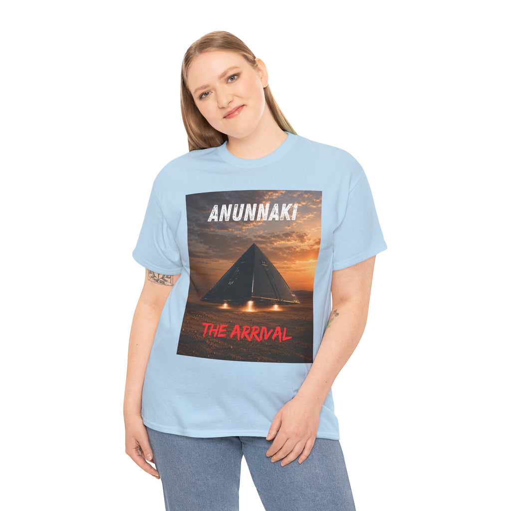 Anunnaki Arrival T Shirt – Ancient Alien Pyramid UFO Graphic Tee Inspired by Sumerian Legends