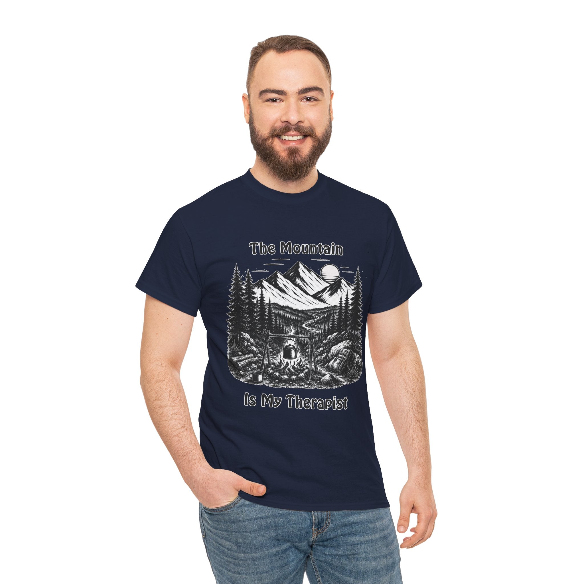 The Mountain Is My Therapist T Shirt – Hiking Camping Nature Graphic Tee