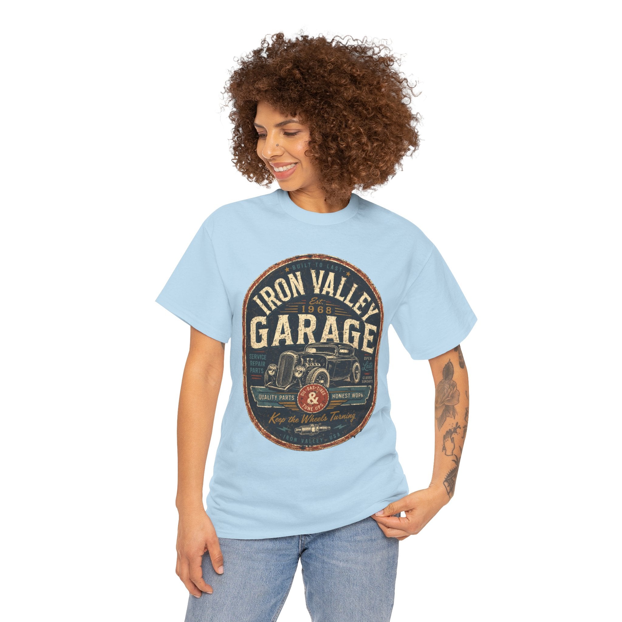 Iron Valley Garage Vintage Car T Shirt – Retro Classic Garage Graphic Tee for Car Lovers