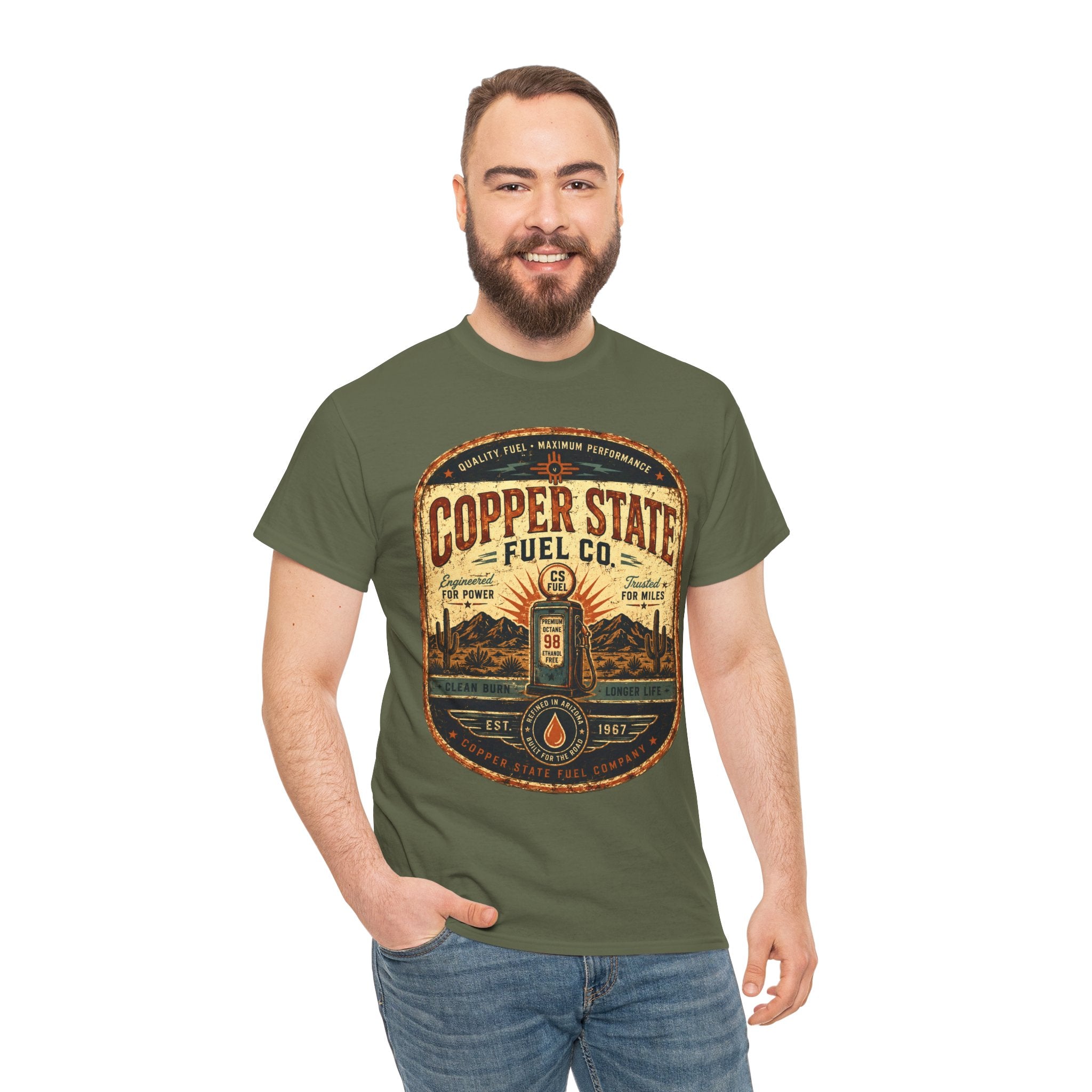 Copper State Fuel Co Vintage Gas Station T-Shirt – Retro Automotive Garage Graphic Tee for Car Enthusiasts
