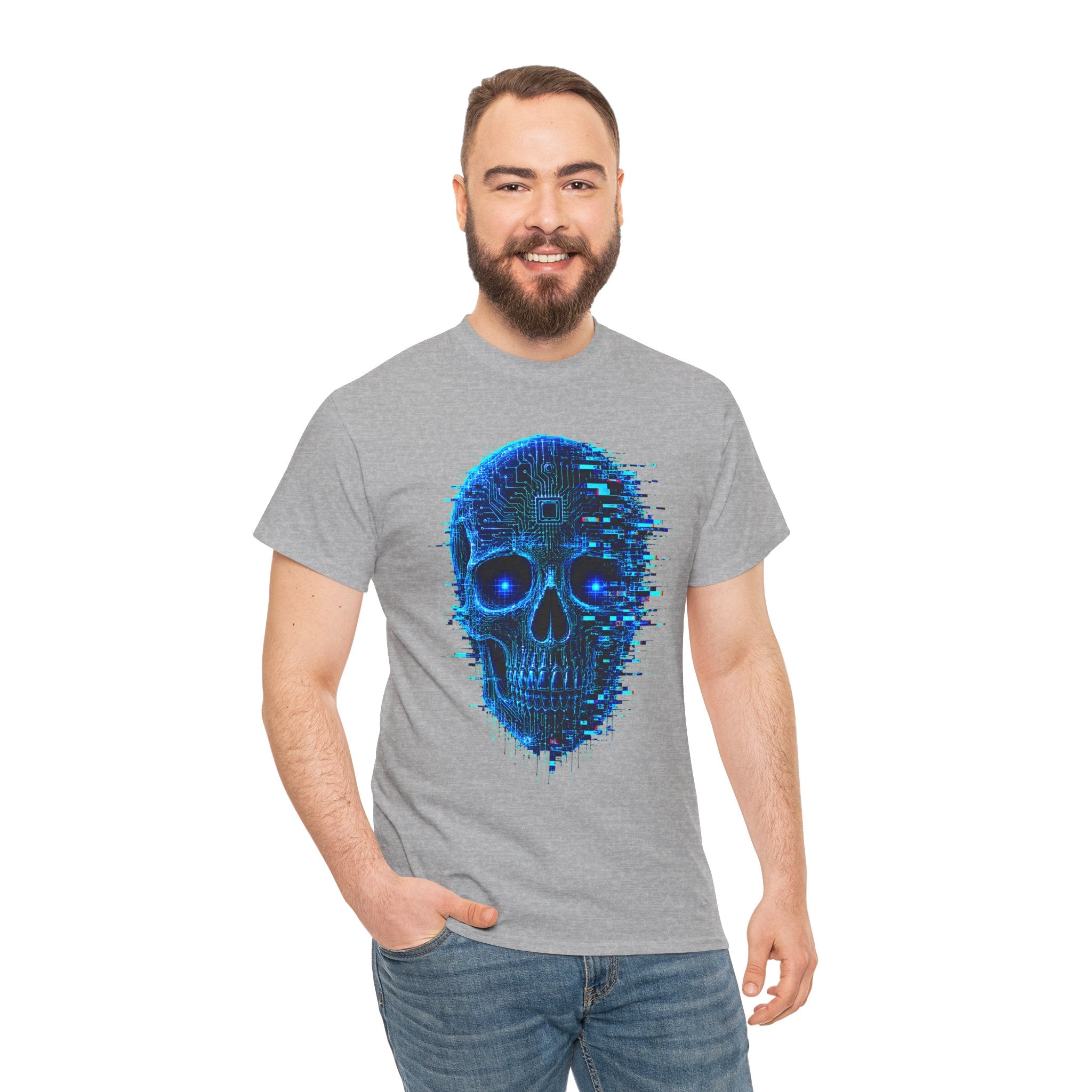 Glitched Skull Cyberpunk Graphic T-Shirt | WildOrbit