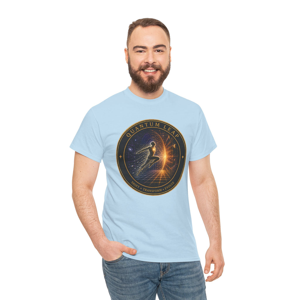 Quantum Leap Badge T-Shirt – Cosmic Transformation Graphic Tee