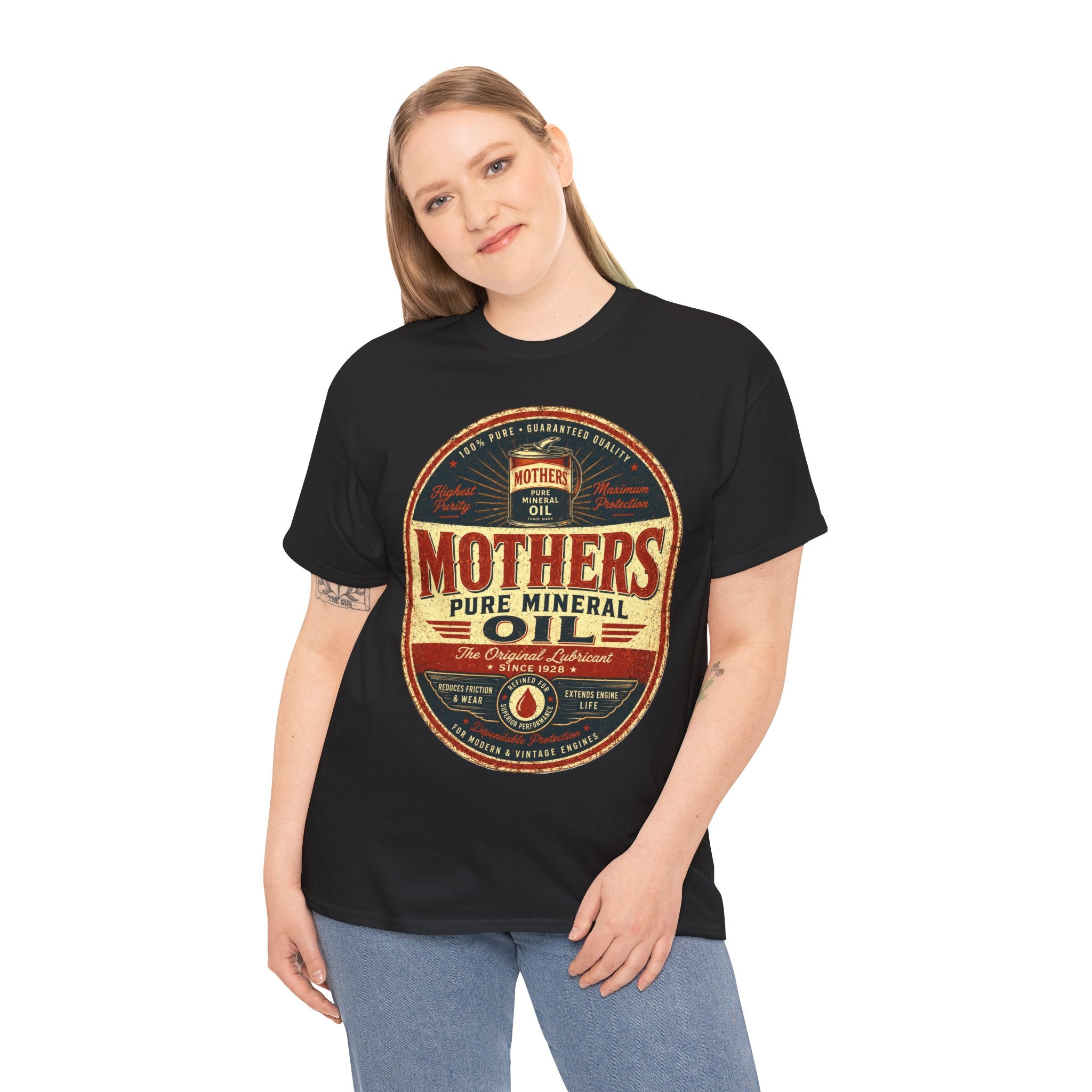 Mothers Pure Mineral Oil Vintage T Shirt – Retro Automotive Garage Graphic Tee for Car Enthusiasts