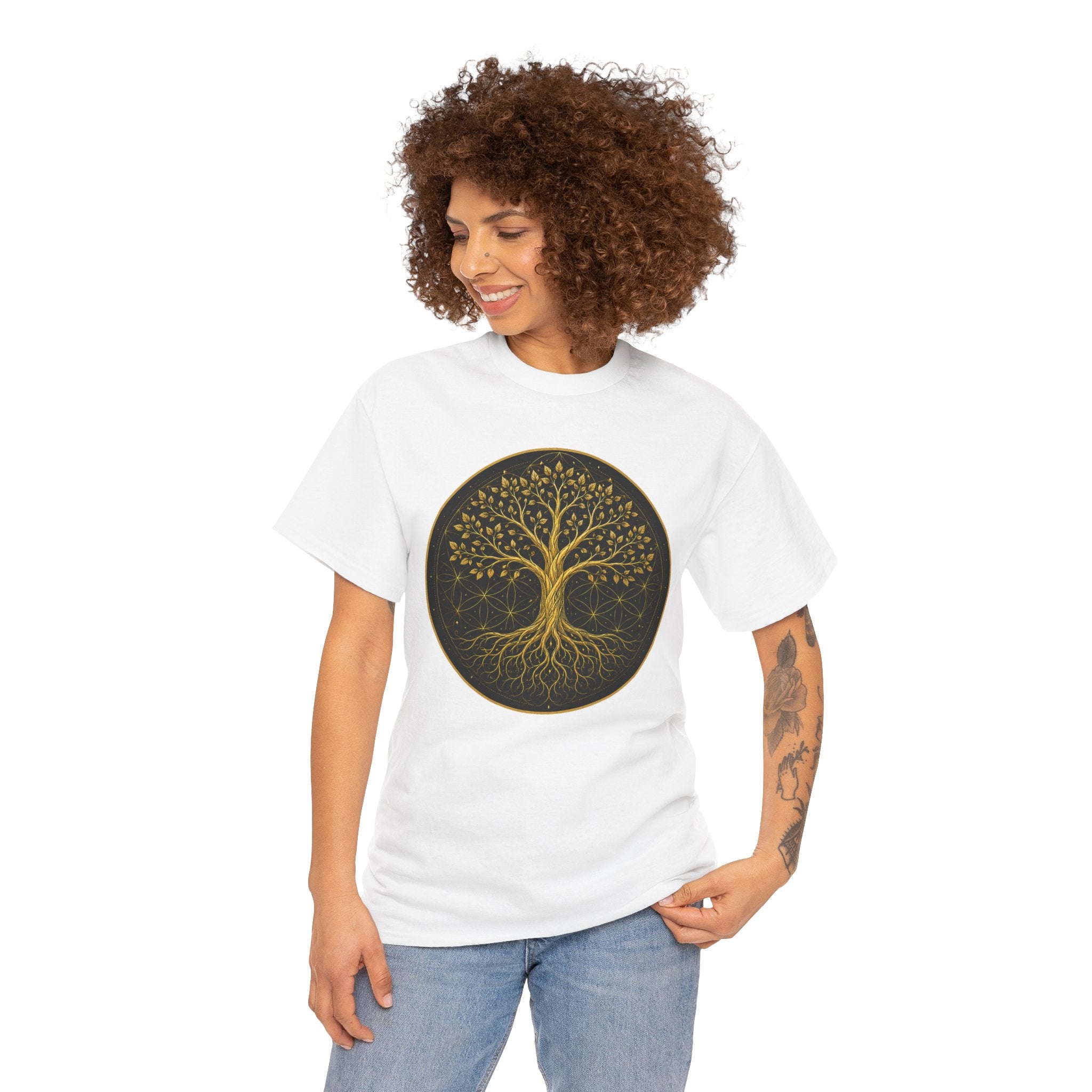 Tree of Life Illustration T-Shirt – Sacred Geometry Flower of Life Graphic Tee